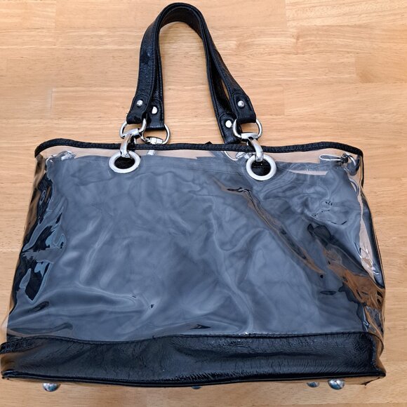 Donna Sharp Black Quilted Bag Purse w/ Detachable Plastic Cover Cheetah Lining - Picture 10 of 16